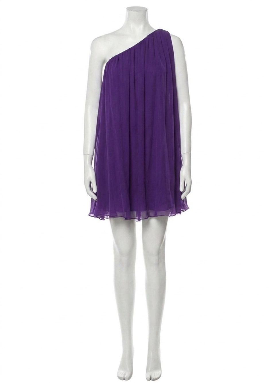 NEW MAC DUGGAL one shoulder chiffon mini dress in purple